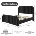 Struttura letto a piattaforma California King Size con testiera alta 50,2 pollici, letto imbottito con testiera e pediera trapuntate a canali verticali, finiture con borchie