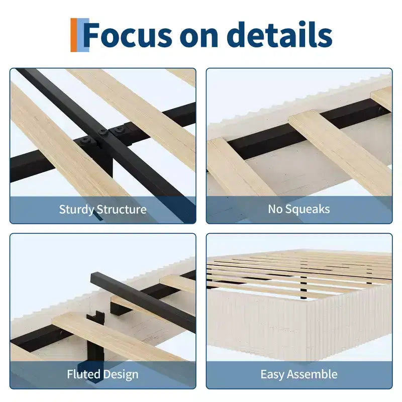 Struttura letto in legno, letto a piattaforma con design scanalato, robusto, elegante e silenzioso, facile da montare, non necessita di rete a molle, silenzioso