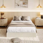 Struttura letto in legno, letto a piattaforma con design scanalato, robusto, elegante e silenzioso, facile da montare, non necessita di rete a molle, silenzioso