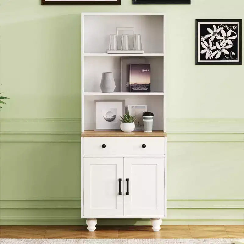 JVNOXK Armadietto contenitore elegante in stile rustico con gambe in legno a forma di zucca e ripiani regolabili, perfetto per il soggiorno, bianco