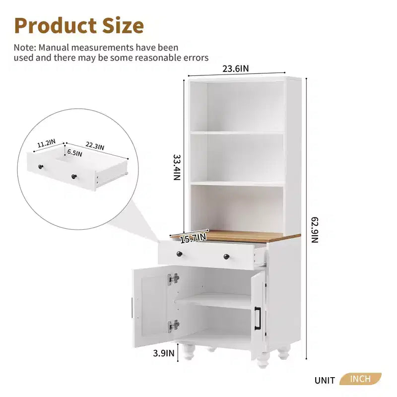 JVNOXK Armadietto contenitore elegante in stile rustico con gambe in legno a forma di zucca e ripiani regolabili, perfetto per il soggiorno, bianco