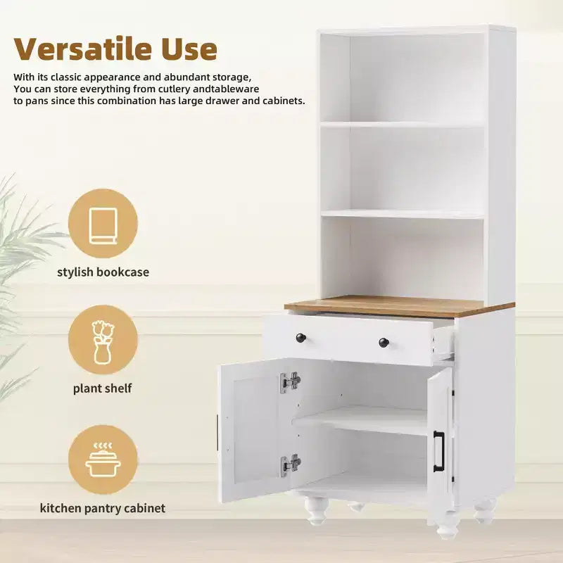 JVNOXK Armadietto contenitore elegante in stile rustico con gambe in legno a forma di zucca e ripiani regolabili, perfetto per il soggiorno, bianco