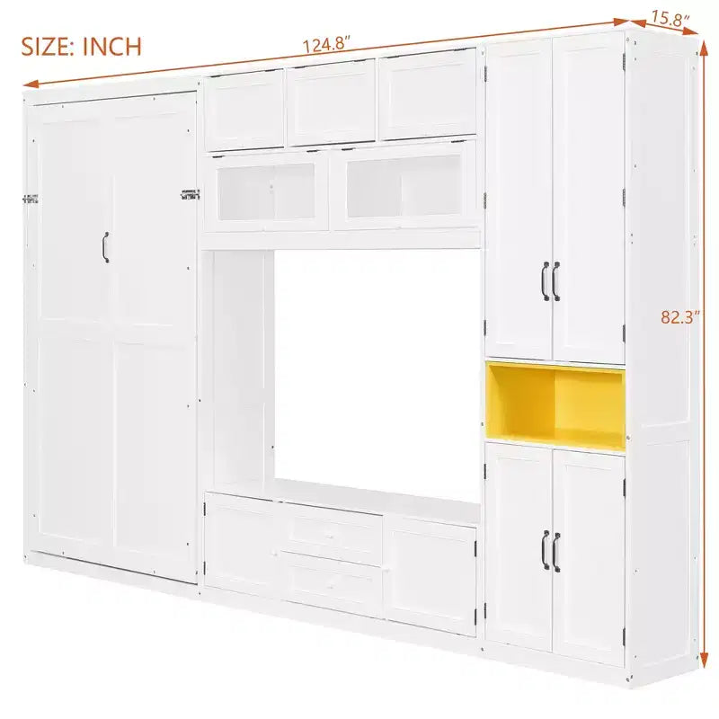 Letto a scomparsa singolo con armadietti e porta TV, letto a scomparsa singolo in legno con mensole portaoggetti, letto a scomparsa a cassapanca con 2 cassetti