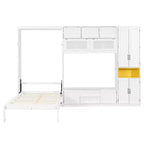 Letto a scomparsa singolo con armadietti e porta TV, letto a scomparsa singolo in legno con mensole portaoggetti, letto a scomparsa a cassapanca con 2 cassetti
