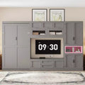Twin Size Murphy Bed with Cabinets and TV Stand, Wooden Twin Cabinet Bed Wall Bed with Storage Shelves, Folding Wall Chest Bed with 2 Drawers