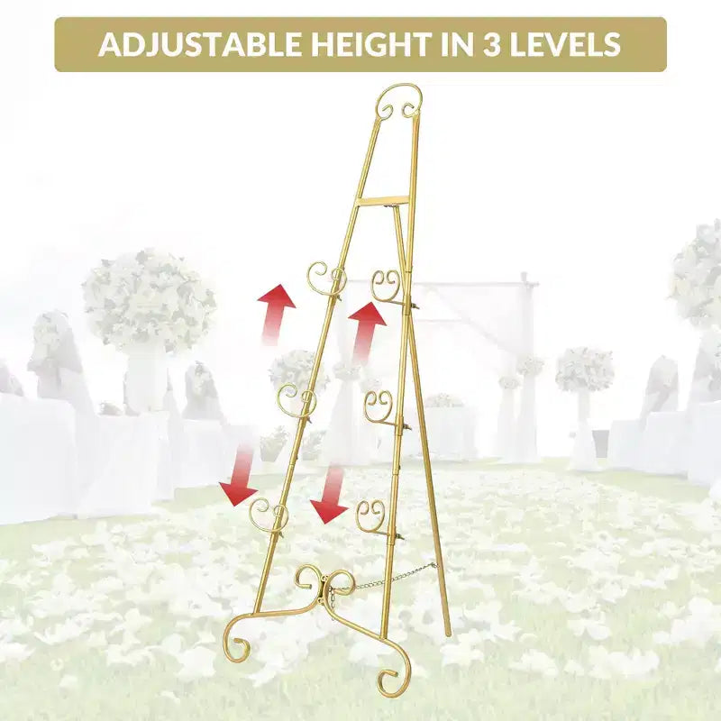 Cavalletto da esposizione Premium Gold per insegne, 118 cm, resistente, in metallo, senza montaggio, per cartelli di benvenuto per matrimoni, opere d'arte, immagini