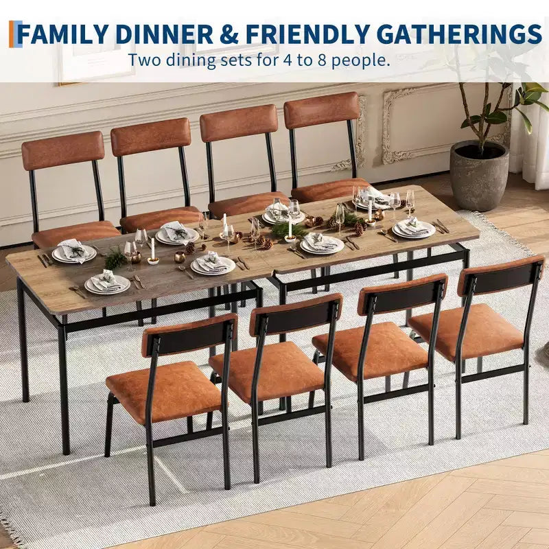 Set da pranzo da 5 pezzi, Set tavolo da cucina in legno con 4 sedie imbottite in PU, Set dinette industriale con struttura in metallo per sala da pranzo, cene in casa, feste