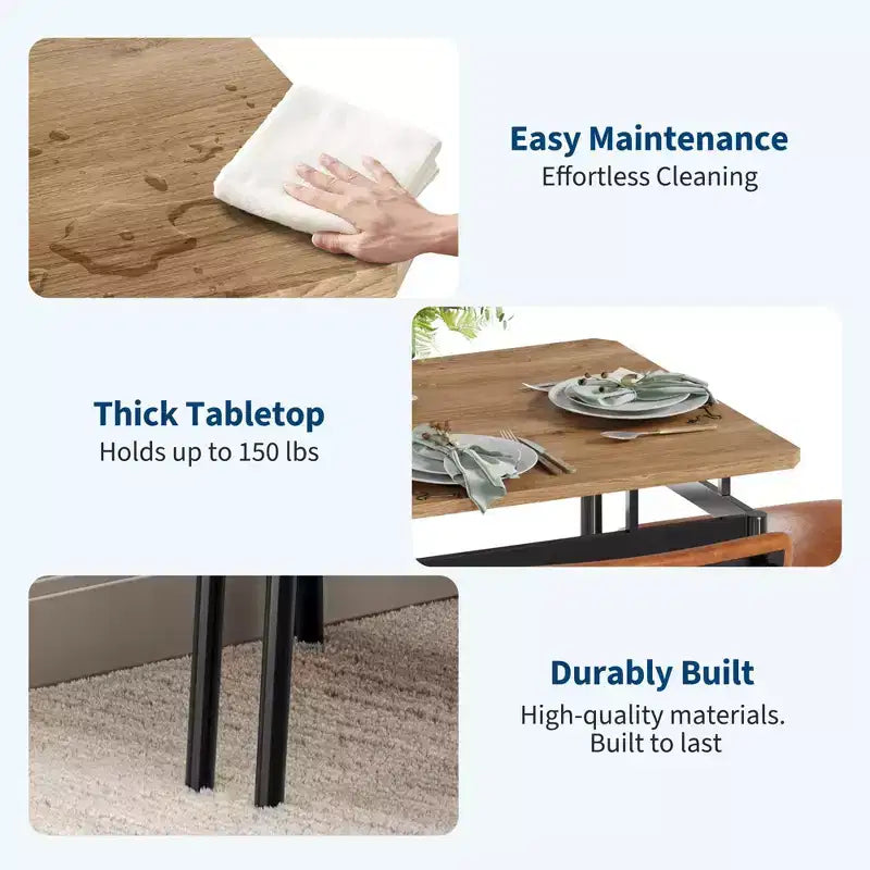 Set da pranzo da 5 pezzi, Set tavolo da cucina in legno con 4 sedie imbottite in PU, Set dinette industriale con struttura in metallo per sala da pranzo, cene in casa, feste