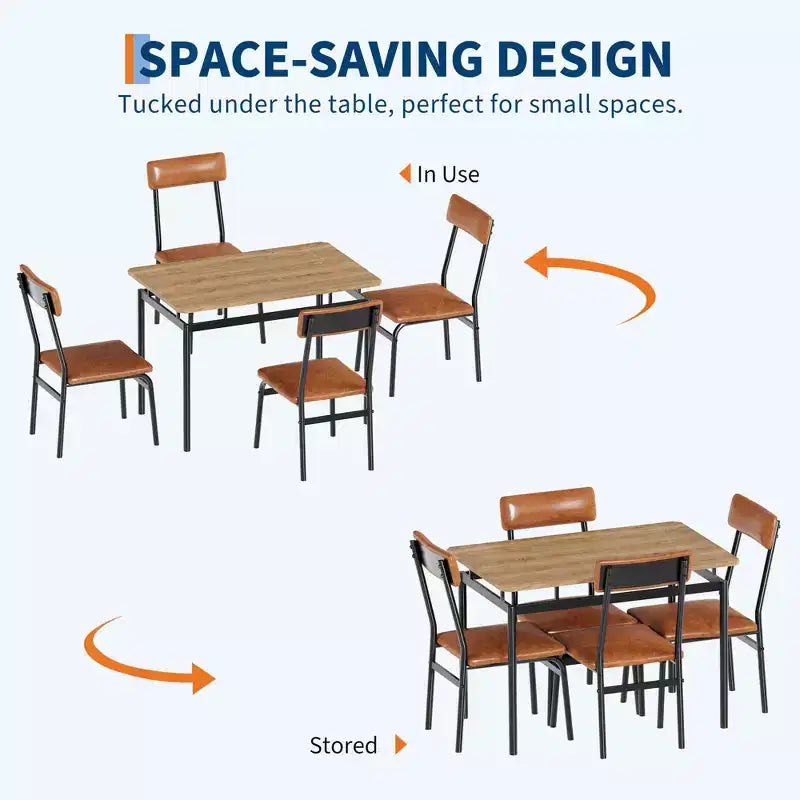 Set da pranzo da 5 pezzi, Set tavolo da cucina in legno con 4 sedie imbottite in PU, Set dinette industriale con struttura in metallo per sala da pranzo, cene in casa, feste
