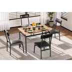 Set da pranzo da 5 pezzi, Set tavolo da cucina in legno con 4 sedie imbottite in PU, Set dinette industriale con struttura in metallo per sala da pranzo, cene in casa, feste