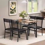 5 Piece Dining Table Set, Wooden Kitchen Table Set with 4 PU Upholstered Chair, Industrial Metal Frame Dinette Set for Dining Room, Home Dinner, Party