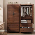 Armoire Wardrobe Closet with 2 Drawers,72 Wooden Tall Clothing Wardrobe Cabinet with Hanging Rod, Armoire with Doors, Adjustable Shelves, Walnut