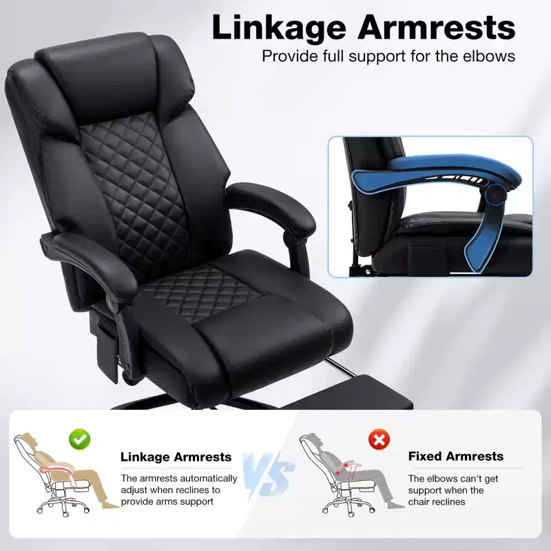 HOFFREE Sedia da Ufficio Ergonomica con Massaggio a 6 Punti e Reclinabile, Regolabile, in Similpelle, Supporta 180 kg, Perfetta per l'Ufficio Domestico