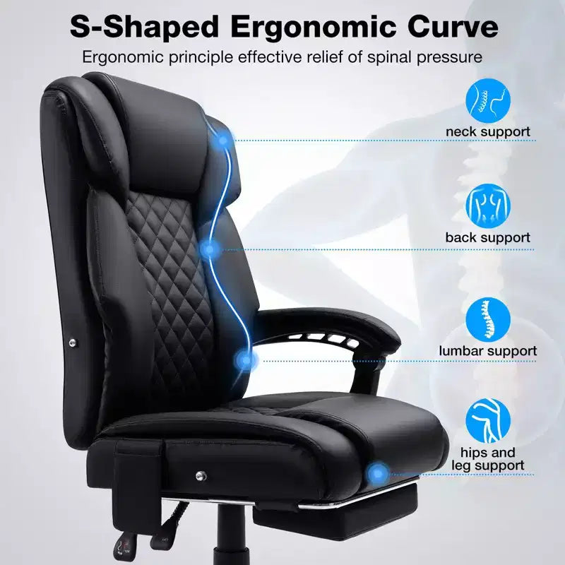 HOFFREE Sedia da Ufficio Ergonomica con Massaggio a 6 Punti e Reclinabile, Regolabile, in Similpelle, Supporta 180 kg, Perfetta per l'Ufficio Domestico