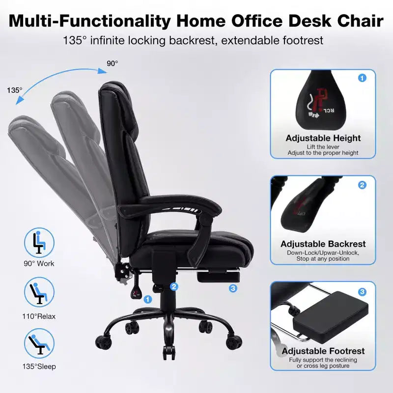 HOFFREE Sedia da Ufficio Ergonomica con Massaggio a 6 Punti e Reclinabile, Regolabile, in Similpelle, Supporta 180 kg, Perfetta per l'Ufficio Domestico