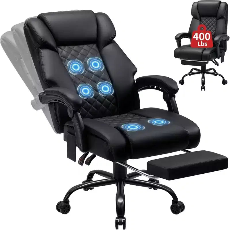 HOFFREE Sedia da Ufficio Ergonomica con Massaggio a 6 Punti e Reclinabile, Regolabile, in Similpelle, Supporta 180 kg, Perfetta per l'Ufficio Domestico