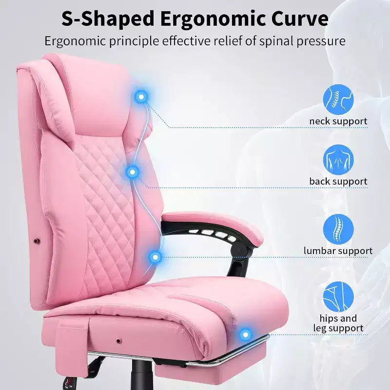 HOFFREE Sedia da Ufficio Ergonomica con Massaggio a 6 Punti e Reclinabile, Regolabile, in Similpelle, Supporta 180 kg, Perfetta per l'Ufficio Domestico
