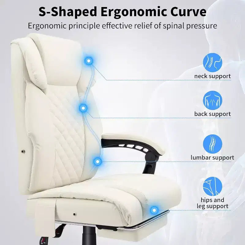 HOFFREE Sedia da Ufficio Ergonomica con Massaggio a 6 Punti e Reclinabile, Regolabile, in Similpelle, Supporta 180 kg, Perfetta per l'Ufficio Domestico