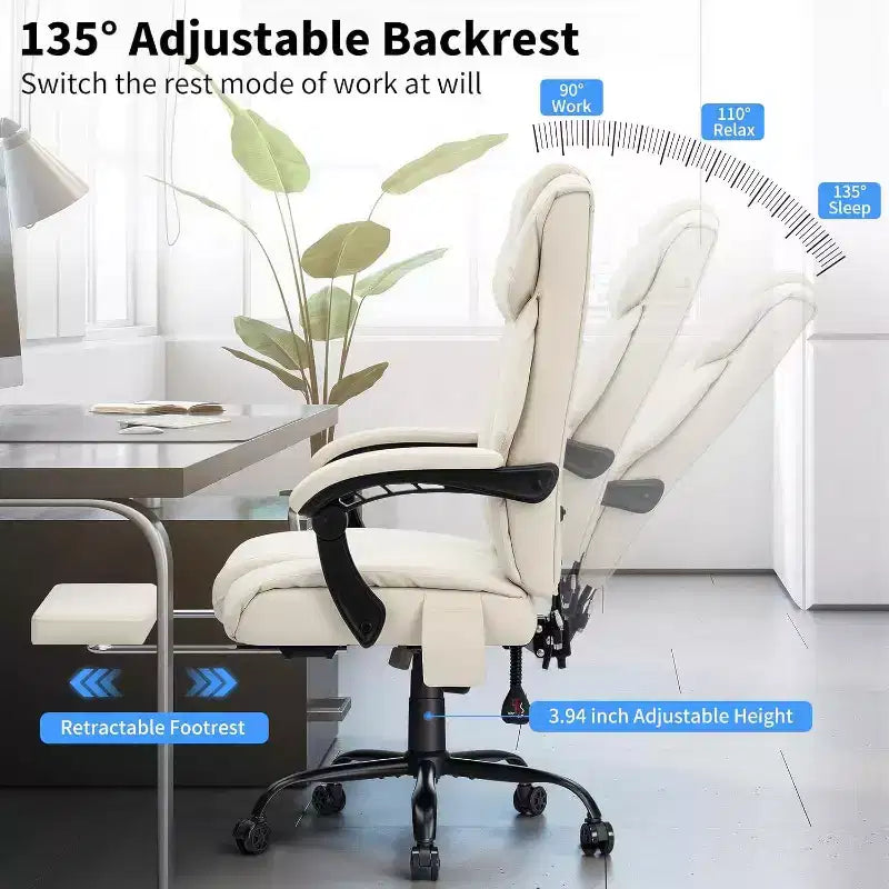 HOFFREE Sedia da Ufficio Ergonomica con Massaggio a 6 Punti e Reclinabile, Regolabile, in Similpelle, Supporta 180 kg, Perfetta per l'Ufficio Domestico