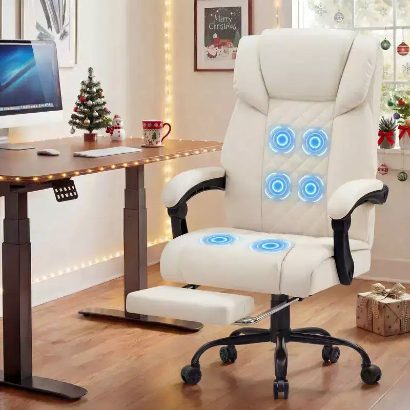 HOFFREE Sedia da Ufficio Ergonomica con Massaggio a 6 Punti e Reclinabile, Regolabile, in Similpelle, Supporta 180 kg, Perfetta per l'Ufficio Domestico