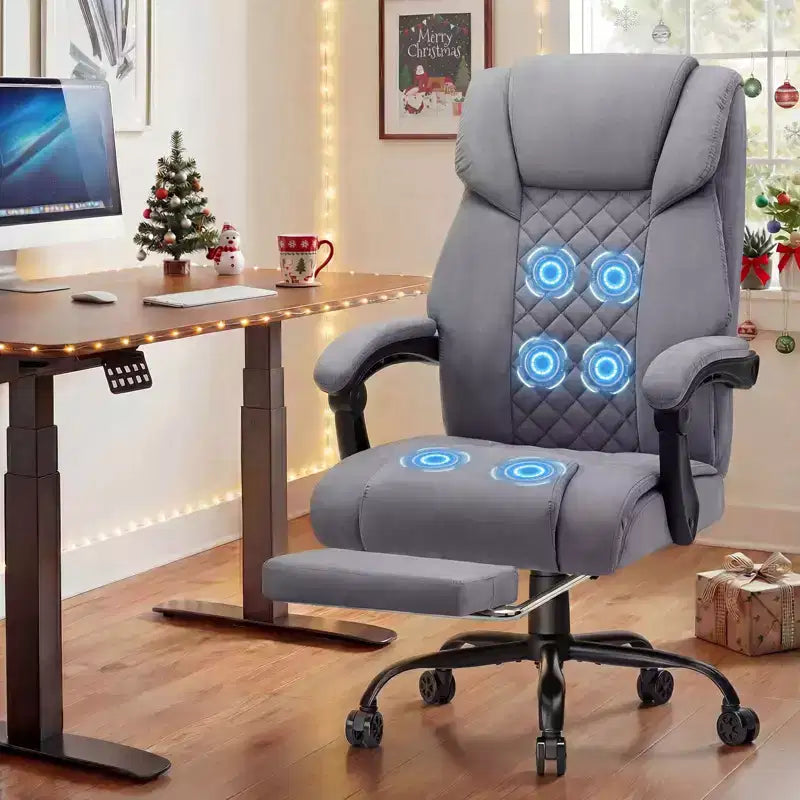HOFFREE Sedia da Ufficio Ergonomica con Massaggio a 6 Punti e Reclinabile, Regolabile, in Similpelle, Supporta 180 kg, Perfetta per l'Ufficio Domestico