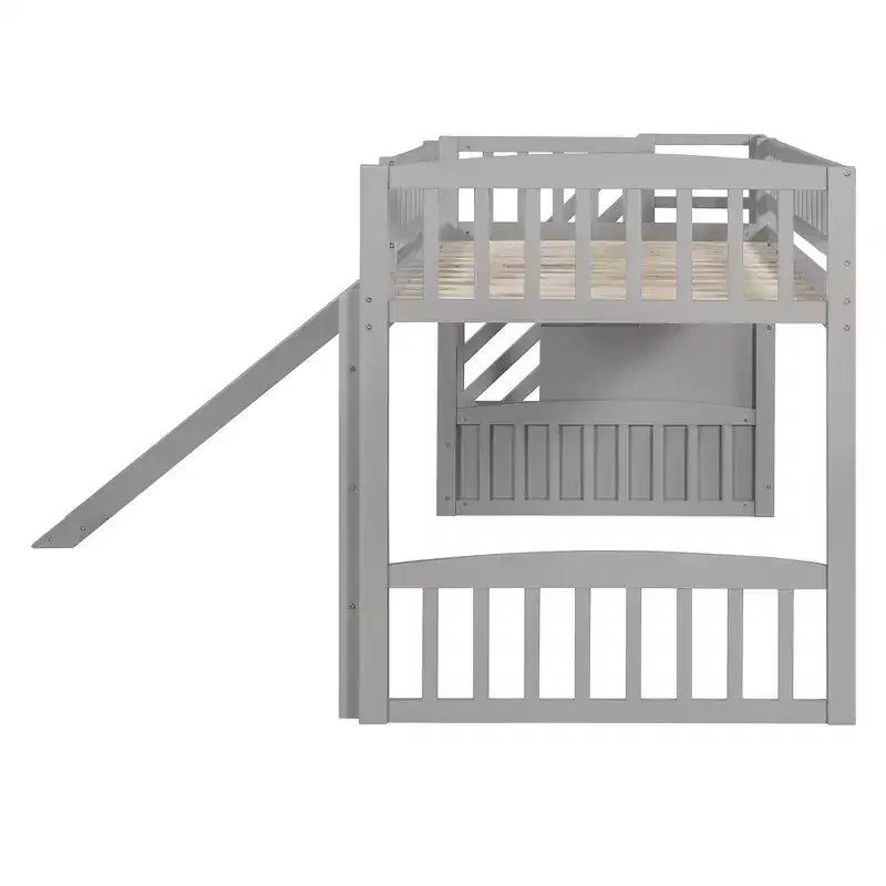 Bellemave Letto a soppalco singolo con scivolo, struttura in legno con scalini contenitore e ringhiere di sicurezza, ideale per le camere da letto.