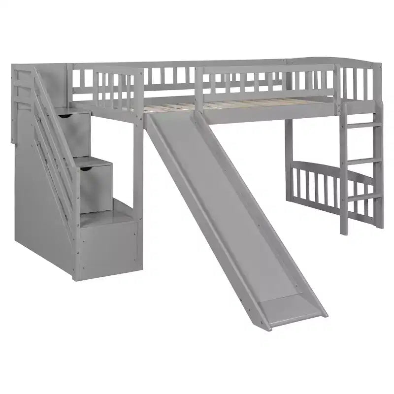 Bellemave Letto a soppalco singolo con scivolo, struttura in legno con scalini contenitore e ringhiere di sicurezza, ideale per le camere da letto.