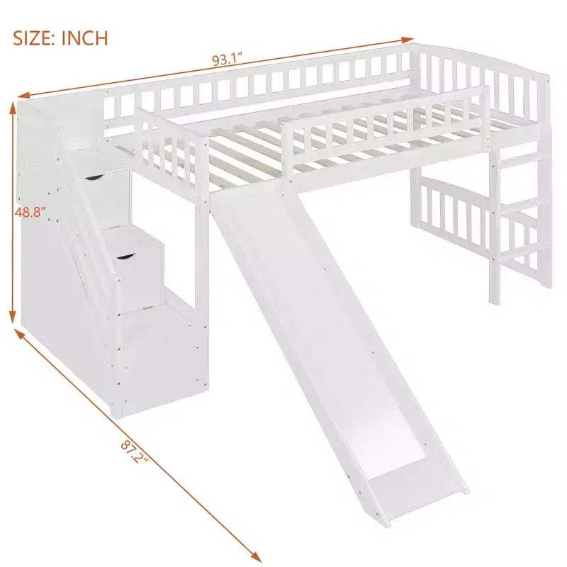 Bellemave Letto a soppalco singolo con scivolo, struttura in legno con scalini contenitore e ringhiere di sicurezza, ideale per le camere da letto.