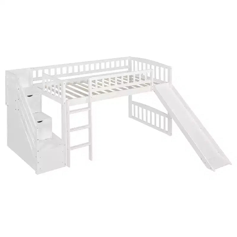 Bellemave Letto a soppalco singolo con scivolo, struttura in legno con scalini contenitore e ringhiere di sicurezza, ideale per le camere da letto.