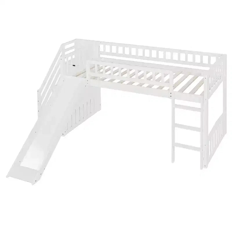 Bellemave Letto a soppalco singolo con scivolo, struttura in legno con scalini contenitore e ringhiere di sicurezza, ideale per le camere da letto.