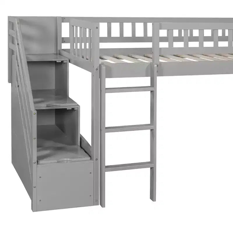 Bellemave Letto a soppalco singolo con scivolo, struttura in legno con scalini contenitore e ringhiere di sicurezza, ideale per le camere da letto.
