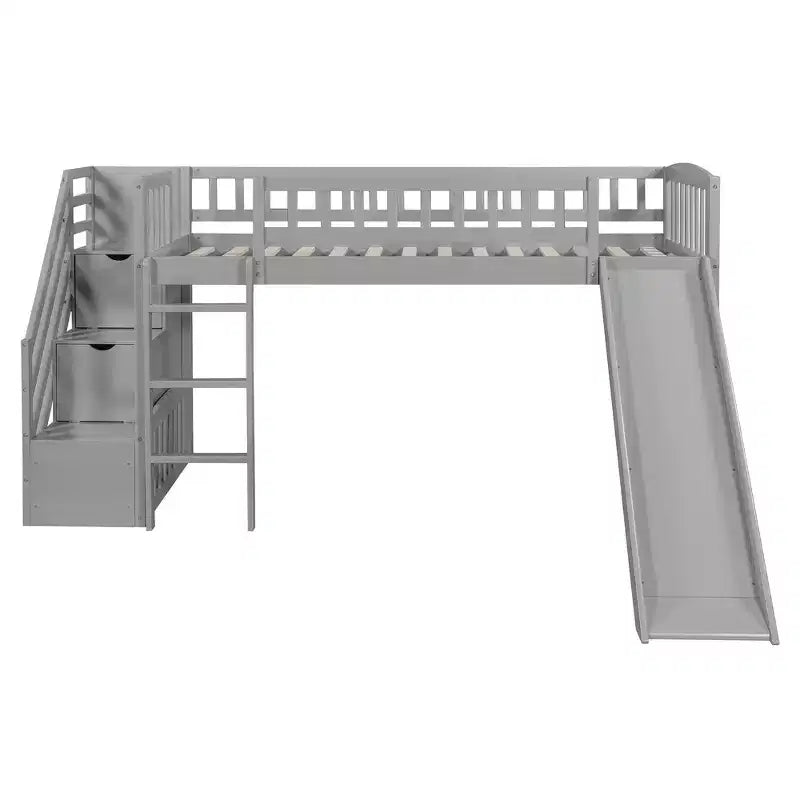 Bellemave Letto a soppalco singolo con scivolo, struttura in legno con scalini contenitore e ringhiere di sicurezza, ideale per le camere da letto.