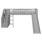 Bellemave Letto a soppalco singolo con scivolo, struttura in legno con scalini contenitore e ringhiere di sicurezza, ideale per le camere da letto.