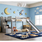 Bellemave Twin Size Loft Bed with Slide, Wood Bed Frame with Storage Stairs & Safety Guardrails, Ideal for Bedrooms.
