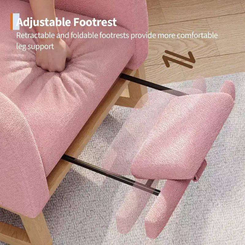 Moderna sedia a dondolo per cameretta, sedia a dondolo imbottita in boucle, comoda poltrona reclinabile a dondolo con tasca laterale, dondolo a scorrimento per soggiorno, camera da letto