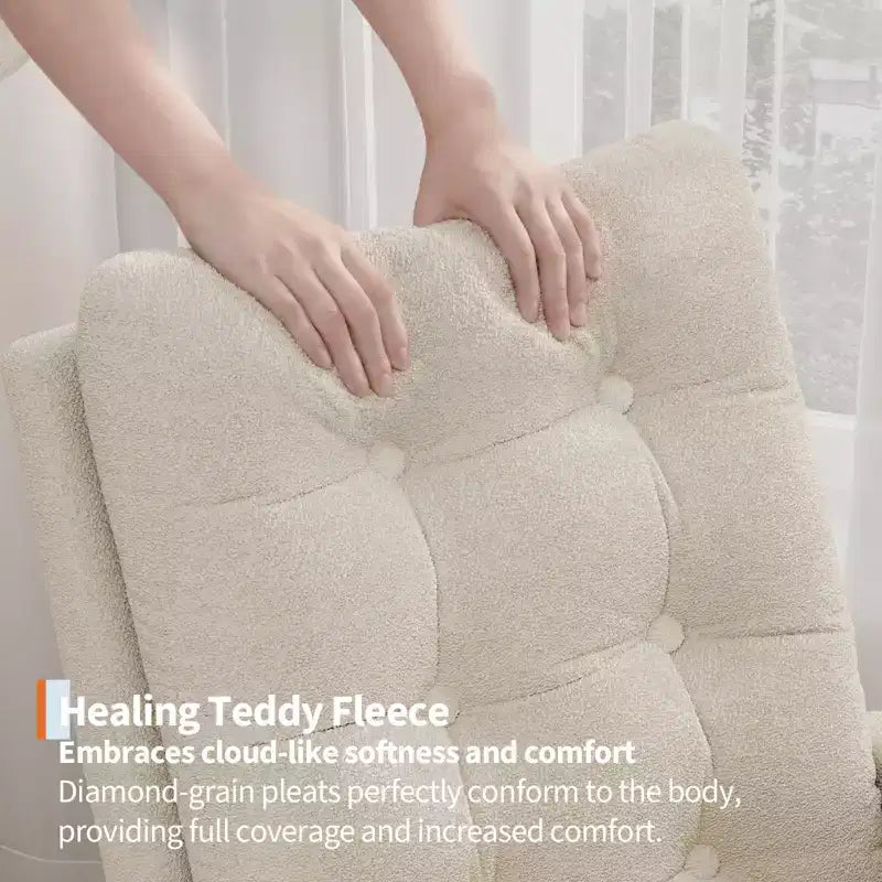 Moderna sedia a dondolo per cameretta, sedia a dondolo imbottita in boucle, comoda poltrona reclinabile a dondolo con tasca laterale, dondolo a scorrimento per soggiorno, camera da letto