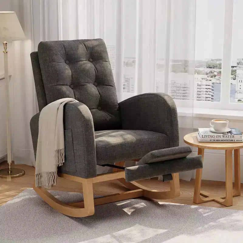 Modern Nursery Rocking Chair, Boucle Upholstered Rocking Chair, Comfortable Rocker Recliner with Side Pocket, Rocker Glider for Living Room, Bedroom