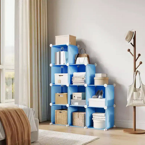 Organizzatore portaoggetti in PVC a 9 cubi, Scaffale modulare di facile montaggio per camera da letto e soggiorno, Blu