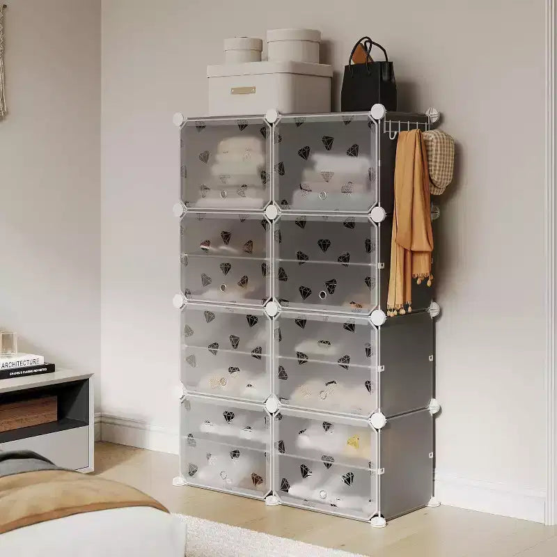 Scarpiera Staccabile a 8 Livelli, Organizzatore Espandibile da 32 Paia con Porta per Ingresso e Camera da Letto, Grigio