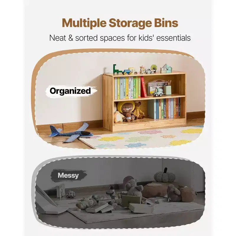 VIYET 35 Scaffale Montessori a 2 Livelli per Libri e Giocattoli, Organizzatore per Camera da Letto, Asilo Nido, Soggiorno, Ingresso, Scuola Materna, Marrone