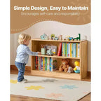VIYET 35 Scaffale Montessori a 2 Livelli per Libri e Giocattoli, Organizzatore per Camera da Letto, Asilo Nido, Soggiorno, Ingresso, Scuola Materna, Marrone