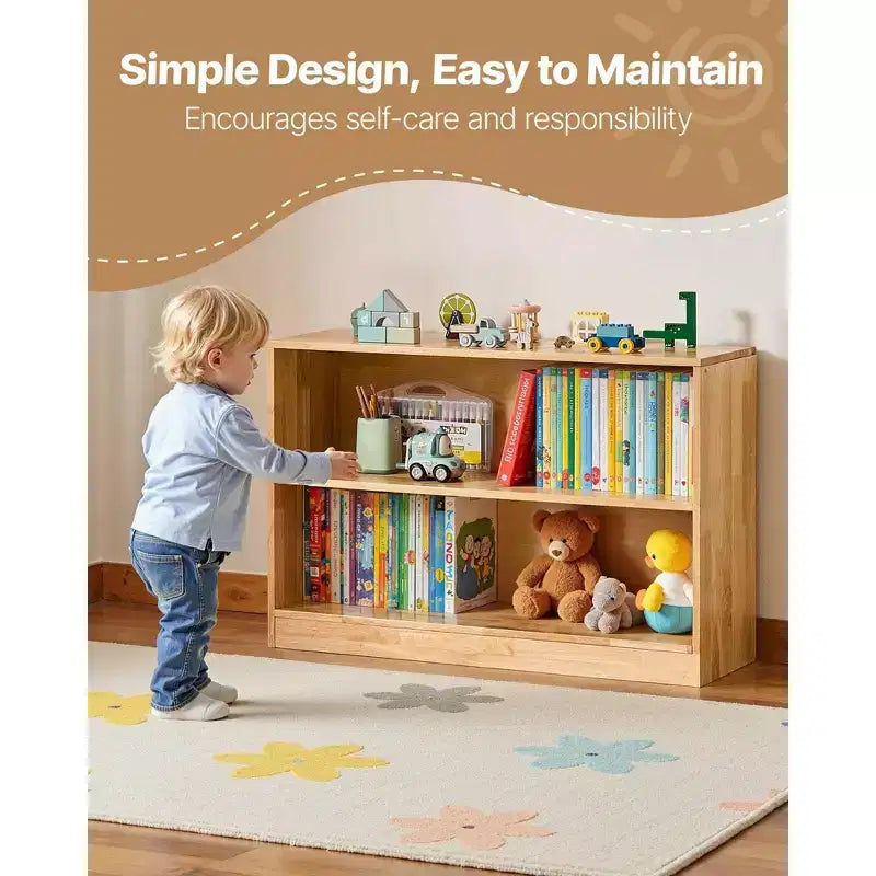 VIYET 35 Scaffale Montessori a 2 Livelli per Libri e Giocattoli, Organizzatore per Camera da Letto, Asilo Nido, Soggiorno, Ingresso, Scuola Materna, Marrone