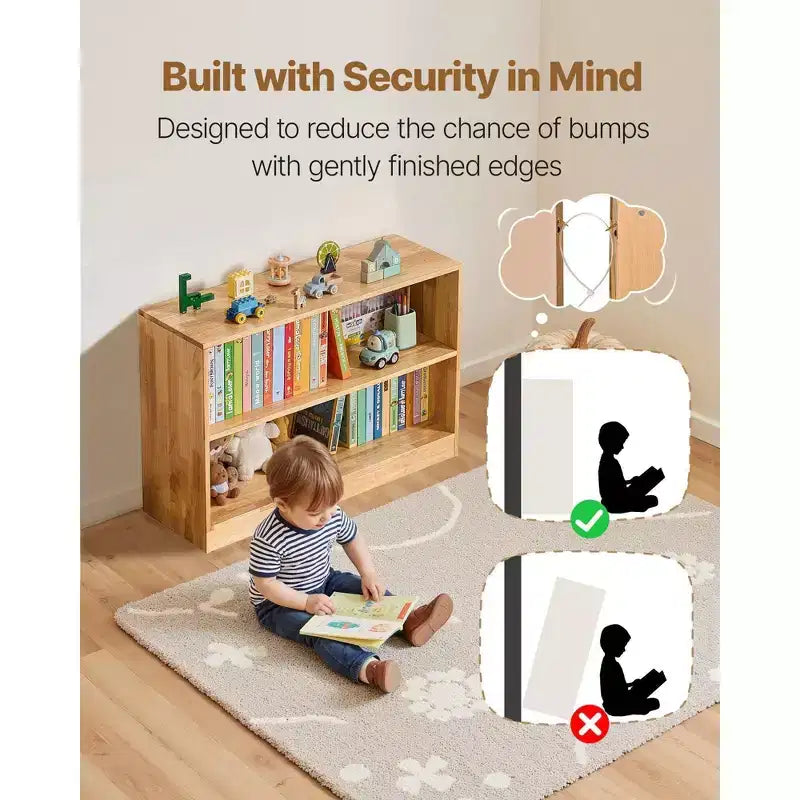 VIYET 35 Scaffale Montessori a 2 Livelli per Libri e Giocattoli, Organizzatore per Camera da Letto, Asilo Nido, Soggiorno, Ingresso, Scuola Materna, Marrone