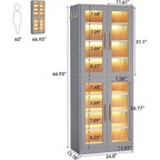 Lantine Scarpiera Verticale a 8 Ripiani con Illuminazione LED Integrata e Ante, Armadio Scarpiera con Ganci per Ingresso, Soggiorno, Camera da Lete, Grigio