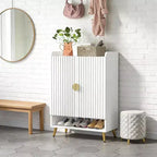 Scarpiera JVNOXK 28 pollici, scarpiera moderna, sette ripiani con mensole regolabili, finitura effetto legno, design con porta girevole, bianca