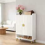 Scarpiera JVNOXK 28 pollici, scarpiera moderna, sette ripiani con mensole regolabili, finitura effetto legno, design con porta girevole, bianca