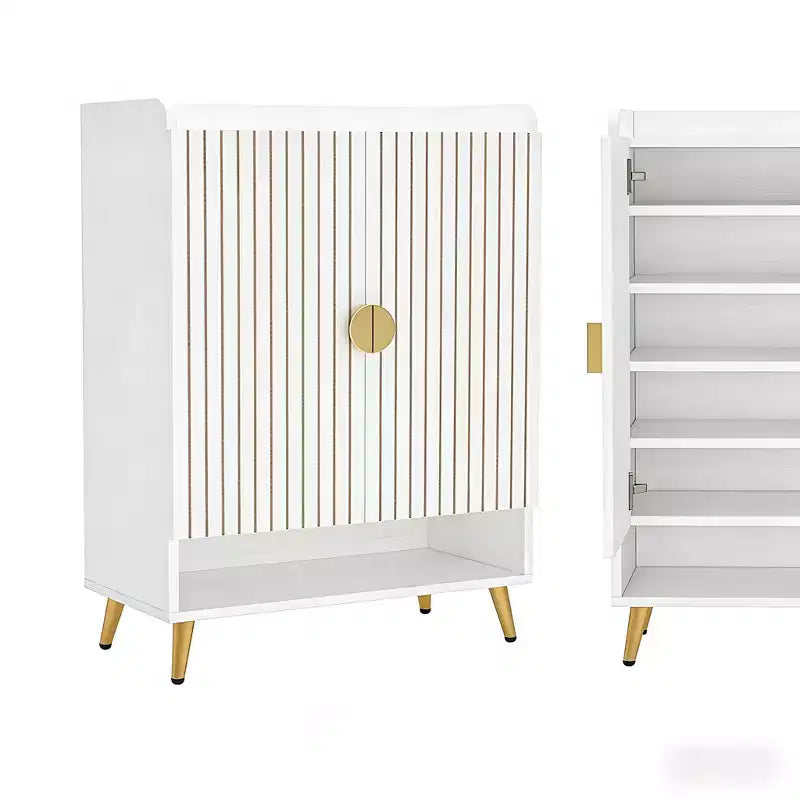 Scarpiera JVNOXK 28 pollici, scarpiera moderna, sette ripiani con mensole regolabili, finitura effetto legno, design con porta girevole, bianca