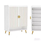 Scarpiera JVNOXK 28 pollici, scarpiera moderna, sette ripiani con mensole regolabili, finitura effetto legno, design con porta girevole, bianca