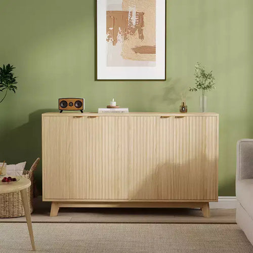 55.1 Sideboard Buffet Cabinet with Storage, Modern Fluted Accent Credenza with Doors & Adjustable Shelves, Wood Coffee Table for Living Room