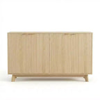 55.1 Mobile Credenza Madia con Ante e Ripiani Regolabili, Credenza Moderna a Scanalature con Spazio di Archiviazione, Tavolino da Caffè in Legno per Soggiorno